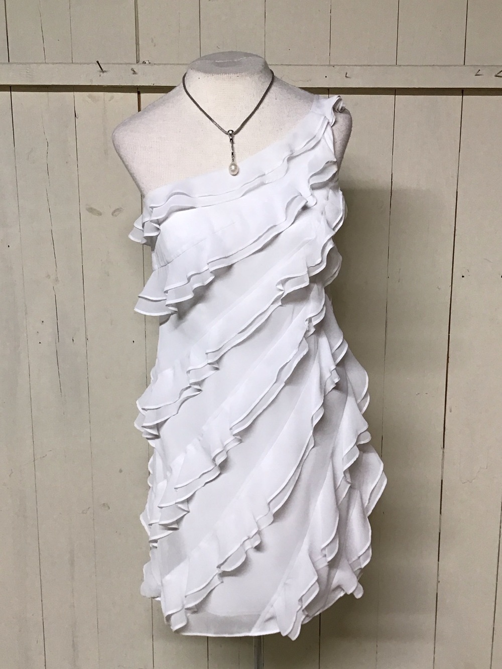 Laundry by Shelli Segal White One-Shoulder Ruffle Mini Dress Size 6